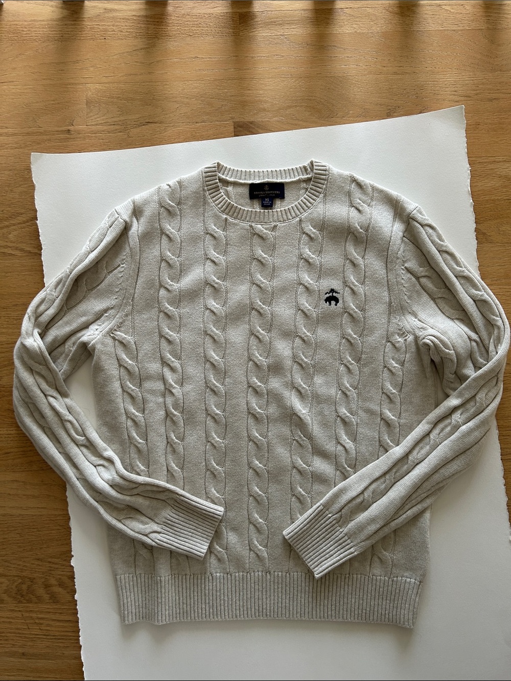 Brooks Brothers Cream Cable Knit Crewneck Sweater - Men